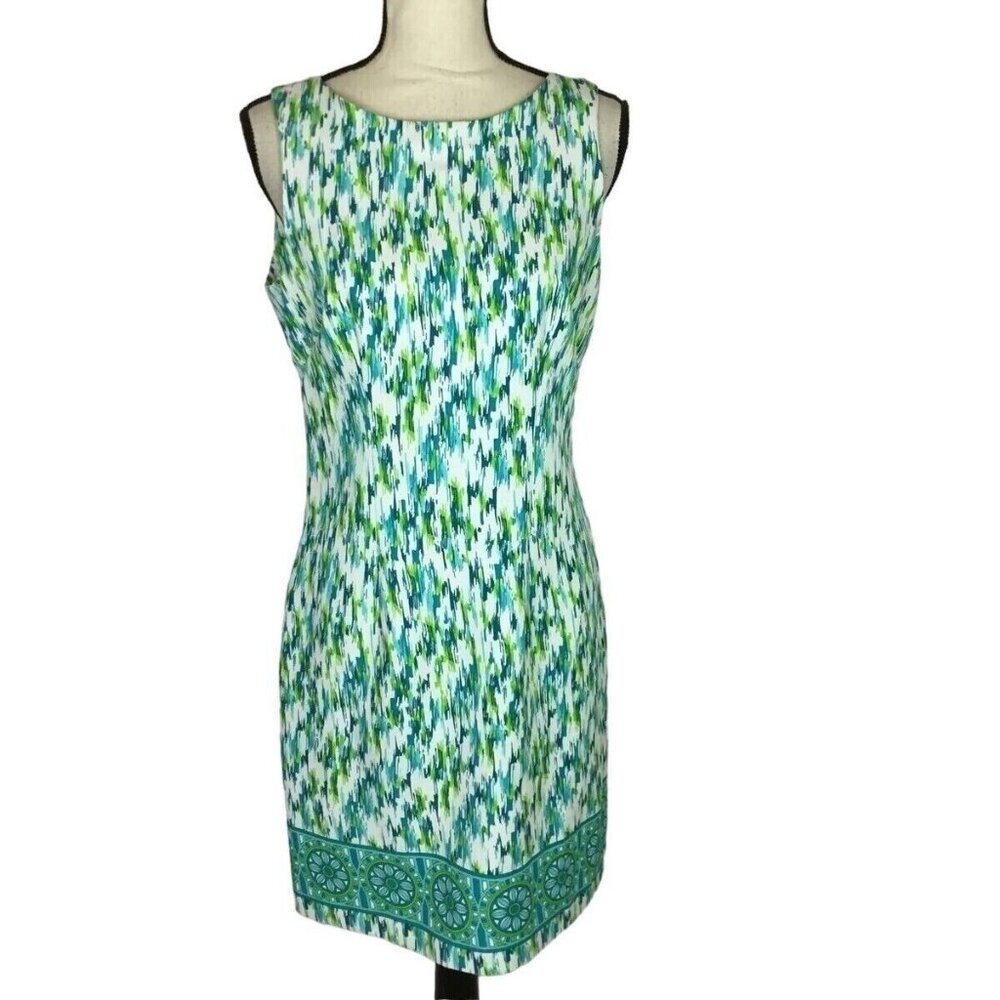 Perceptions NY Sheath Dress Womens Size 16 Blue Green White Classic Sleeveless - Picture 2 of 14